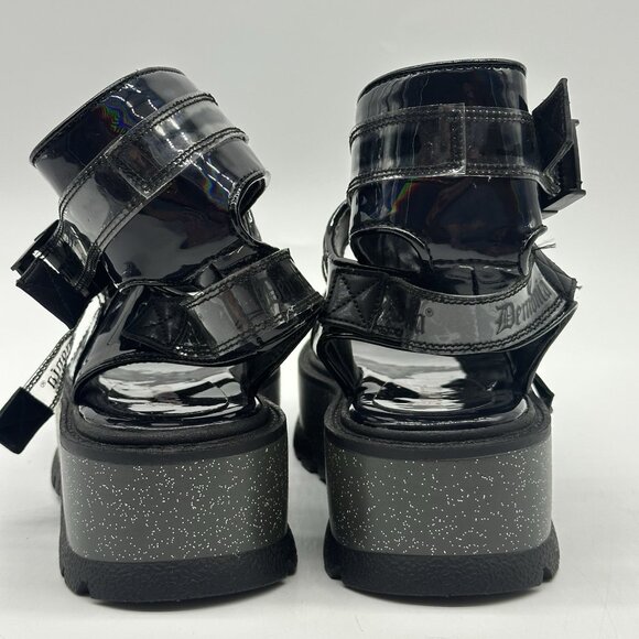 Demonia Slacker 15B Black Holo Patent Platform Ankle Cuff Sandals Women's Size 8 - Picture 5 of 10